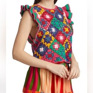 Farm Rio Crochet Butterfly Sleeves Square Vest